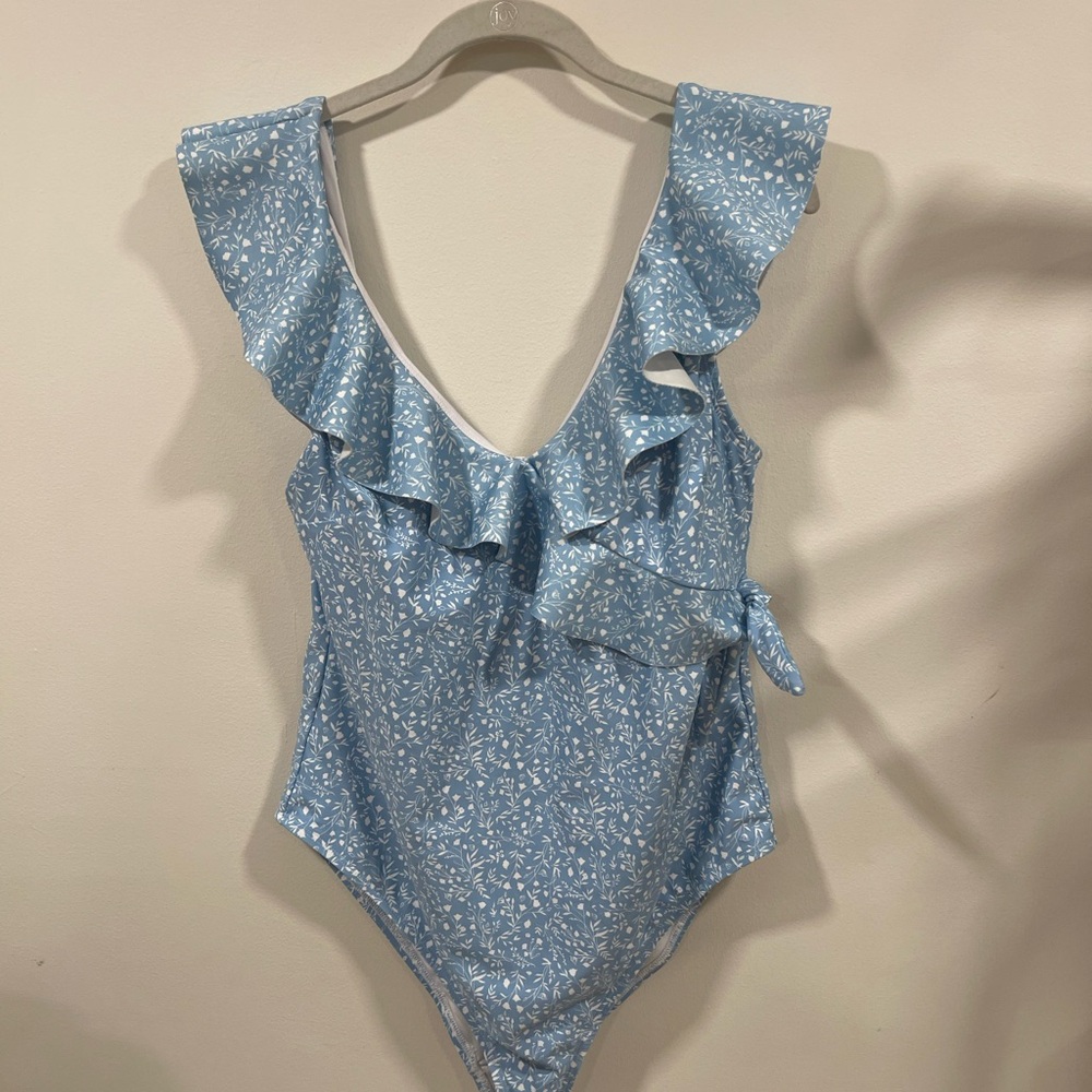 J. Crew Light Blue Floral Swimsuit